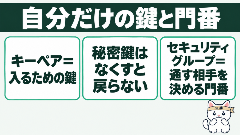 キーペアとセキュリティグループの違い｜「自分だけの鍵」と「門番」