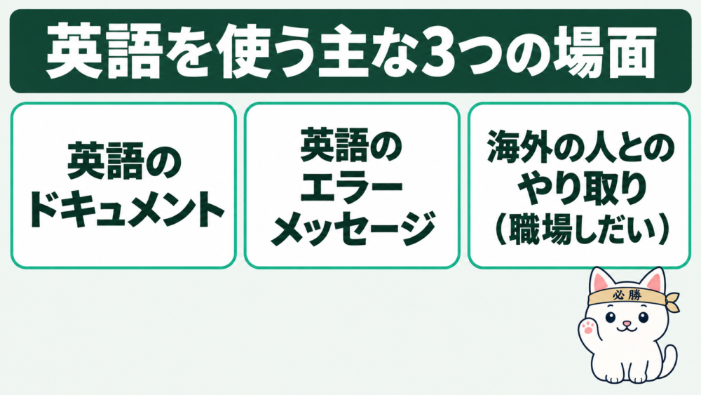 インフラエンジニアが英語を使うのは主に3つの場面