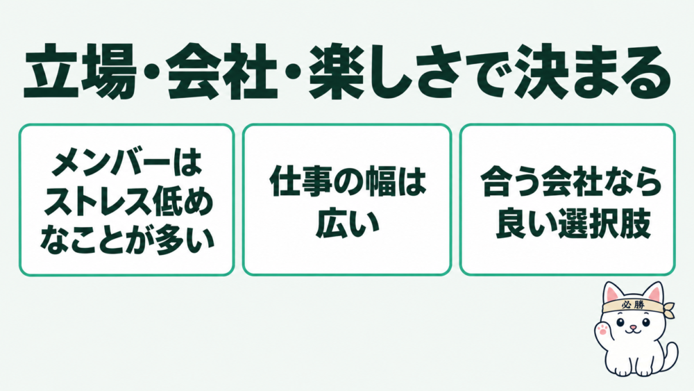 まとめ：社内SEが楽かどうかは、立場と会社、どこを楽しいと感じるかで決まる