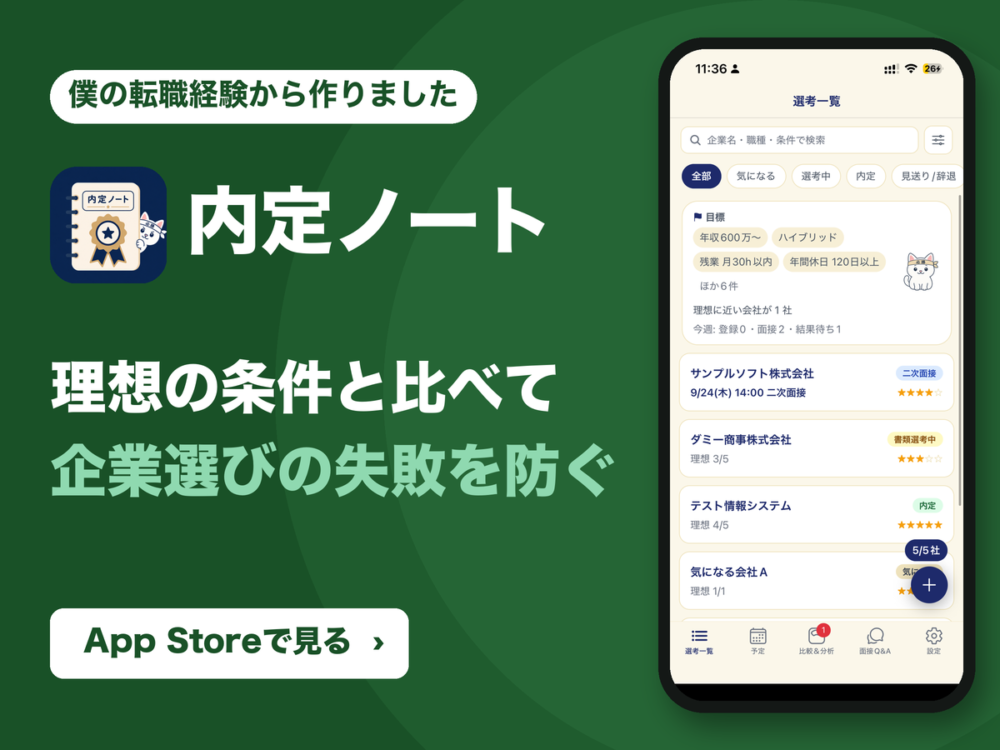 内定ノート 理想の条件と比べて企業選びの失敗を防ぐ